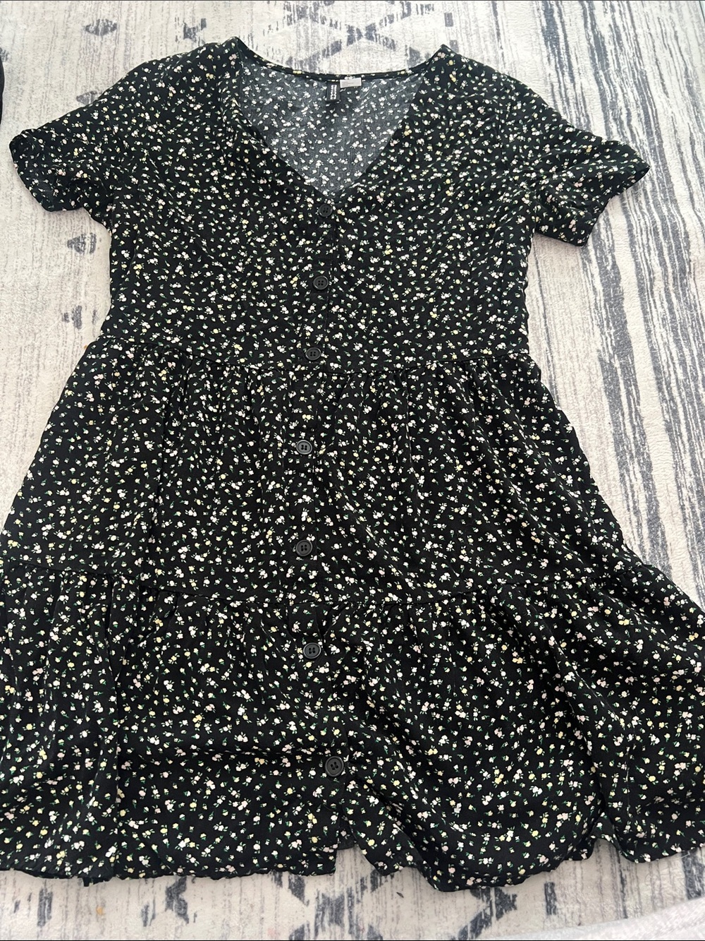 H&M Black Mini Dress with White and Pale Yellow Florals